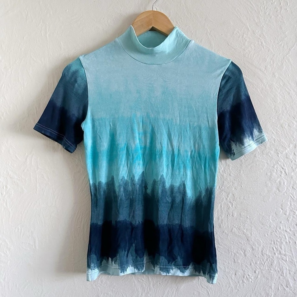 Vintage Morgan De Toi Blue Tie-Dye Gradient Mock Neck Top Size M